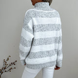 Donna - Maglione dolcevita a righe grigio - Stile accogliente