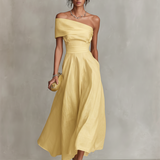 Abito in lino giallo monospalla da donna - Elegante e luminoso