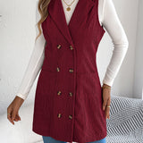 Giacca-gilet lunga da donna in velluto a coste tinta unita – Modello casual a doppio petto con tasche, ideale per look a strati