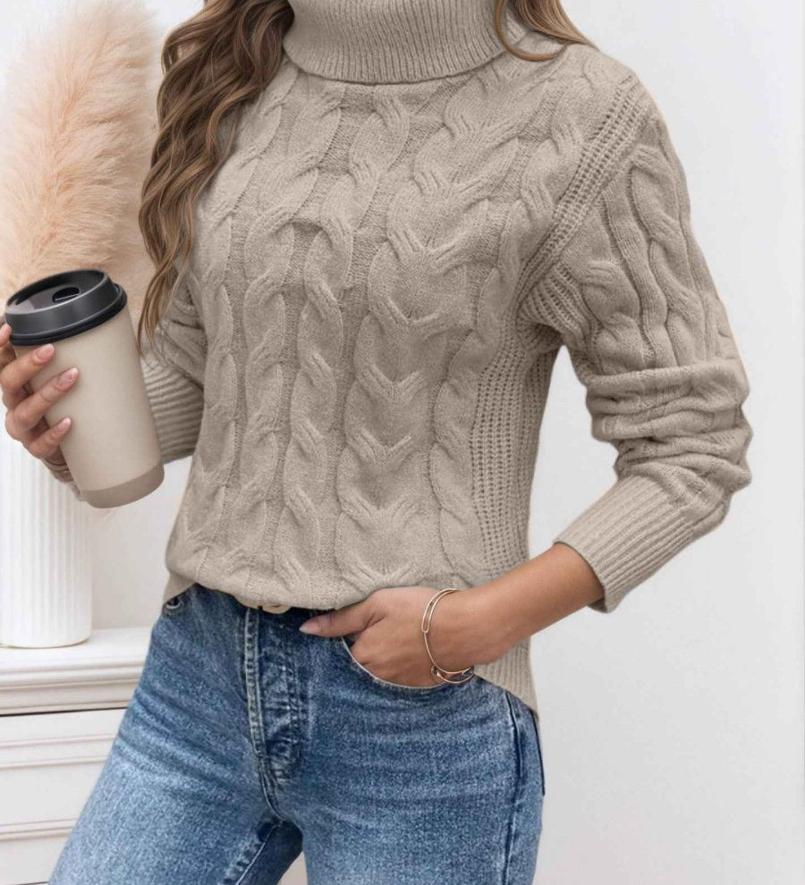 Maglione da donna a collo alto lavorato a trecce – Modello testurizzato a maniche lunghe per le giornate più fresche