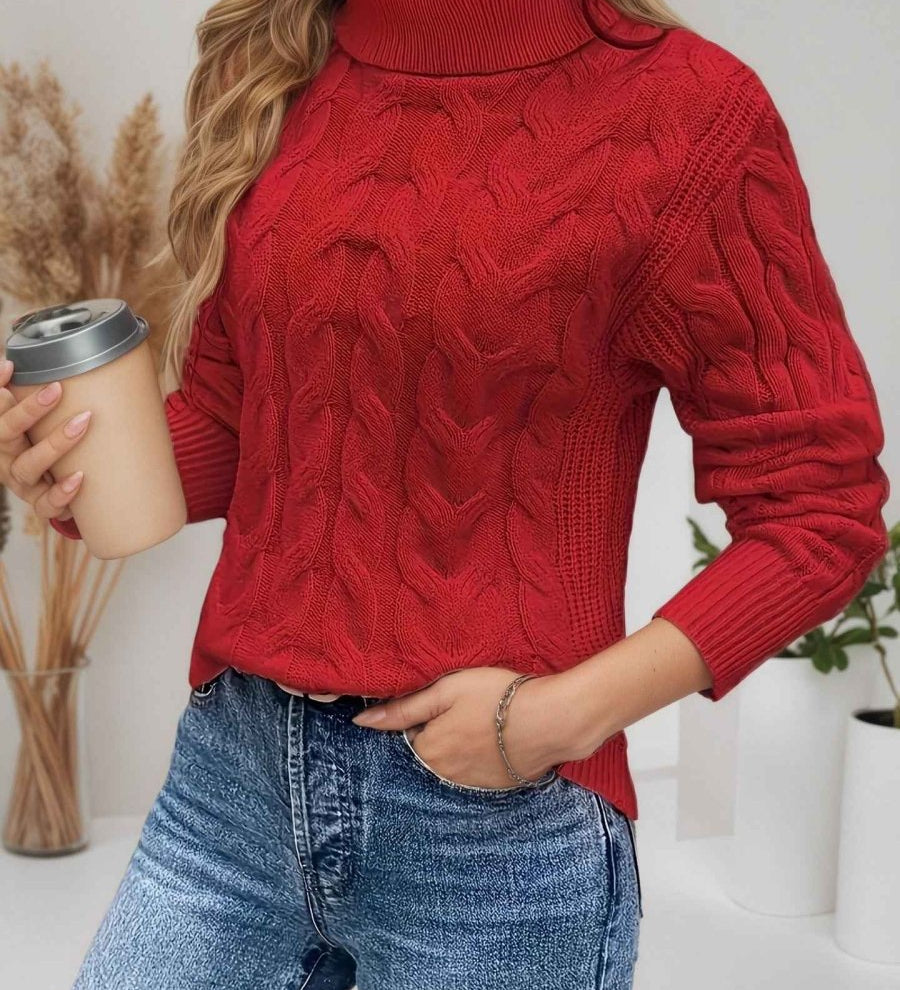 Maglione da donna a collo alto lavorato a trecce – Modello testurizzato a maniche lunghe per le giornate più fresche