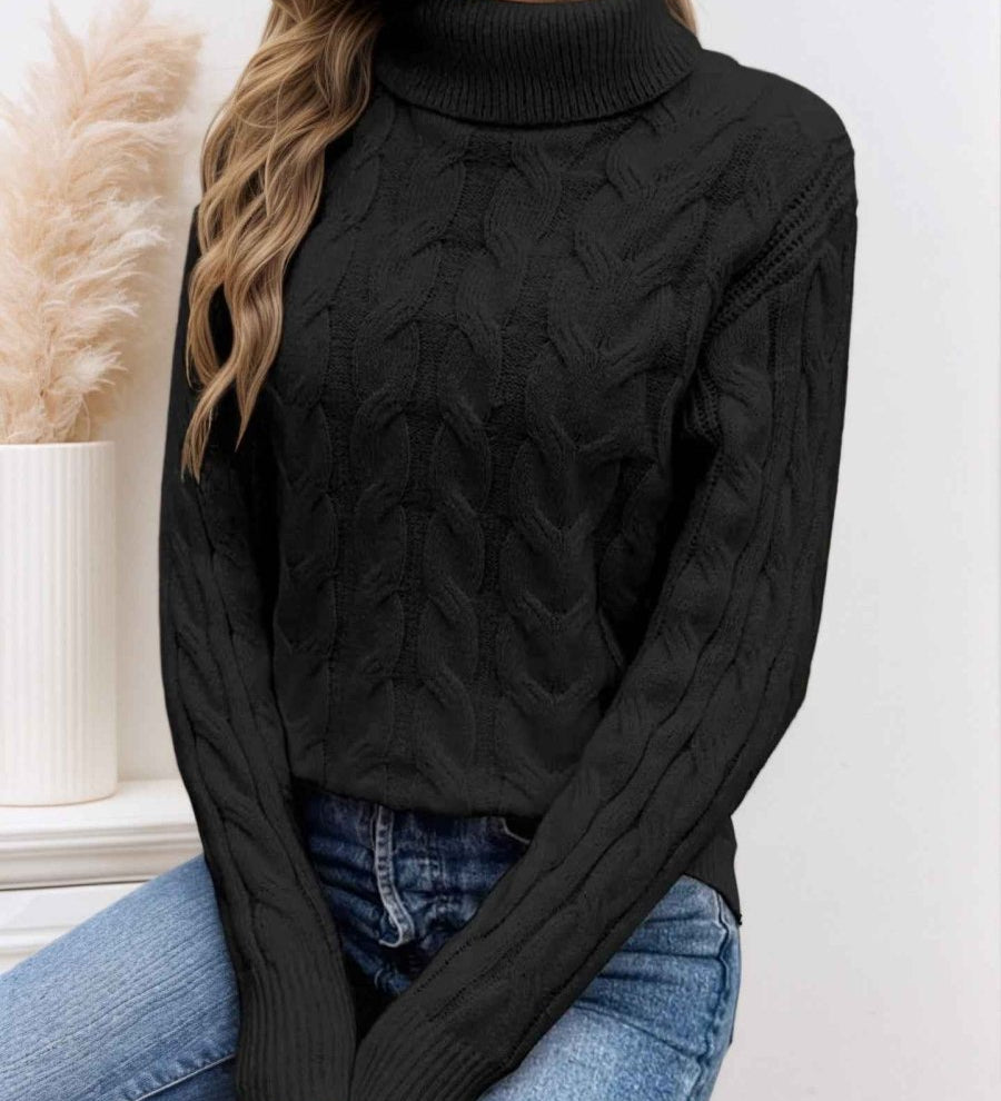 Maglione da donna a collo alto lavorato a trecce – Modello testurizzato a maniche lunghe per le giornate più fresche