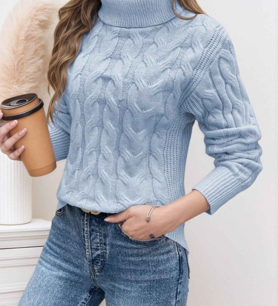 Maglione da donna a collo alto lavorato a trecce – Modello testurizzato a maniche lunghe per le giornate più fresche