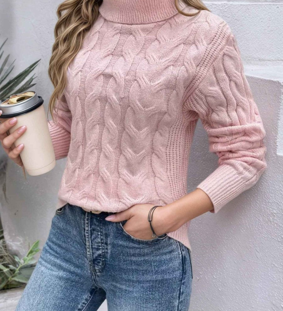 Maglione da donna a collo alto lavorato a trecce – Modello testurizzato a maniche lunghe per le giornate più fresche