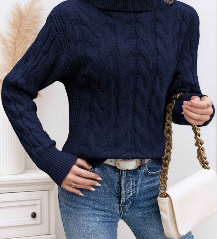 Maglione da donna a collo alto lavorato a trecce – Modello testurizzato a maniche lunghe per le giornate più fresche