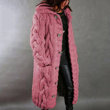 Cardigan da donna lungo in maglia a trecce – strato invernale pesante con cappuccio e tasche