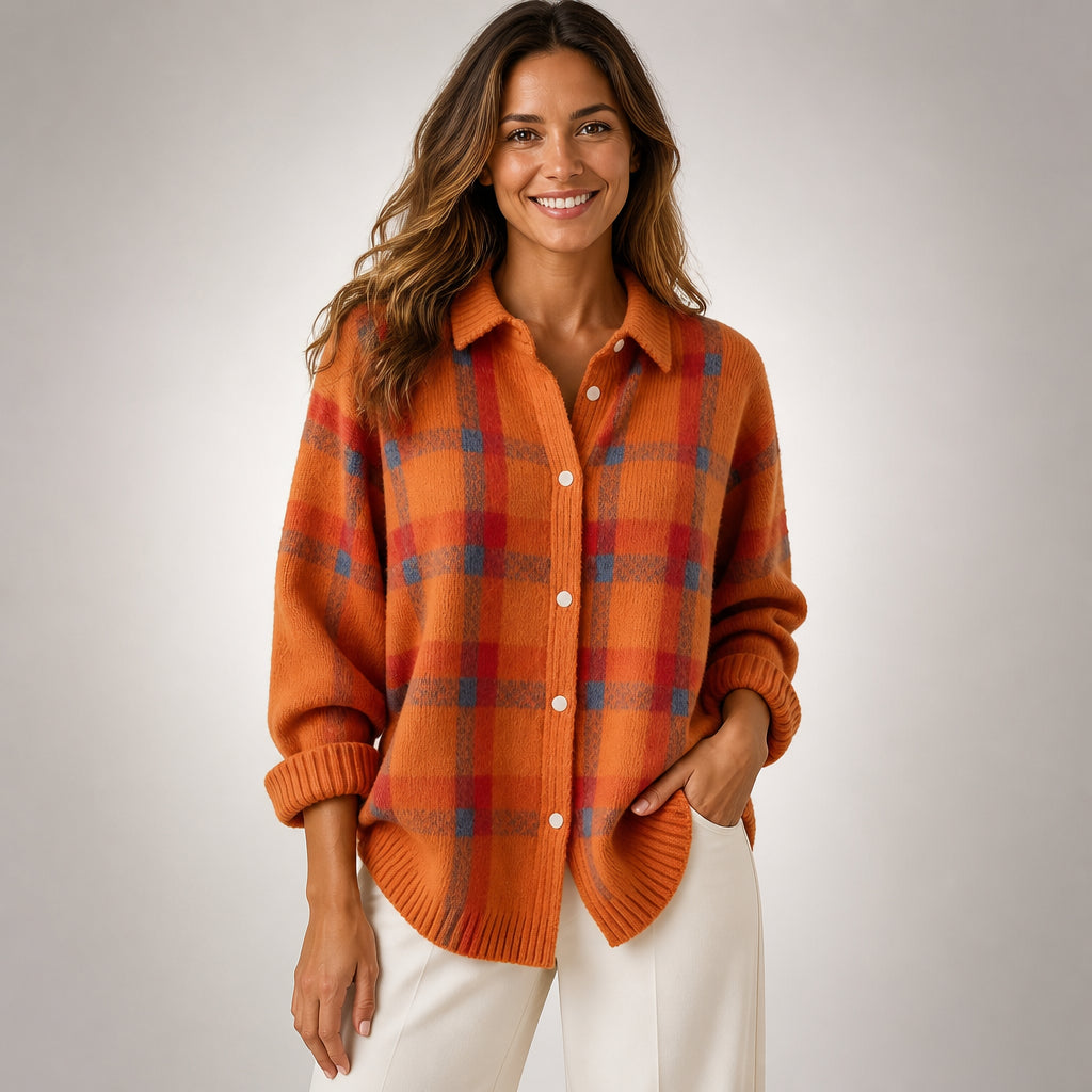 Cardigan a quadri in maglia morbida