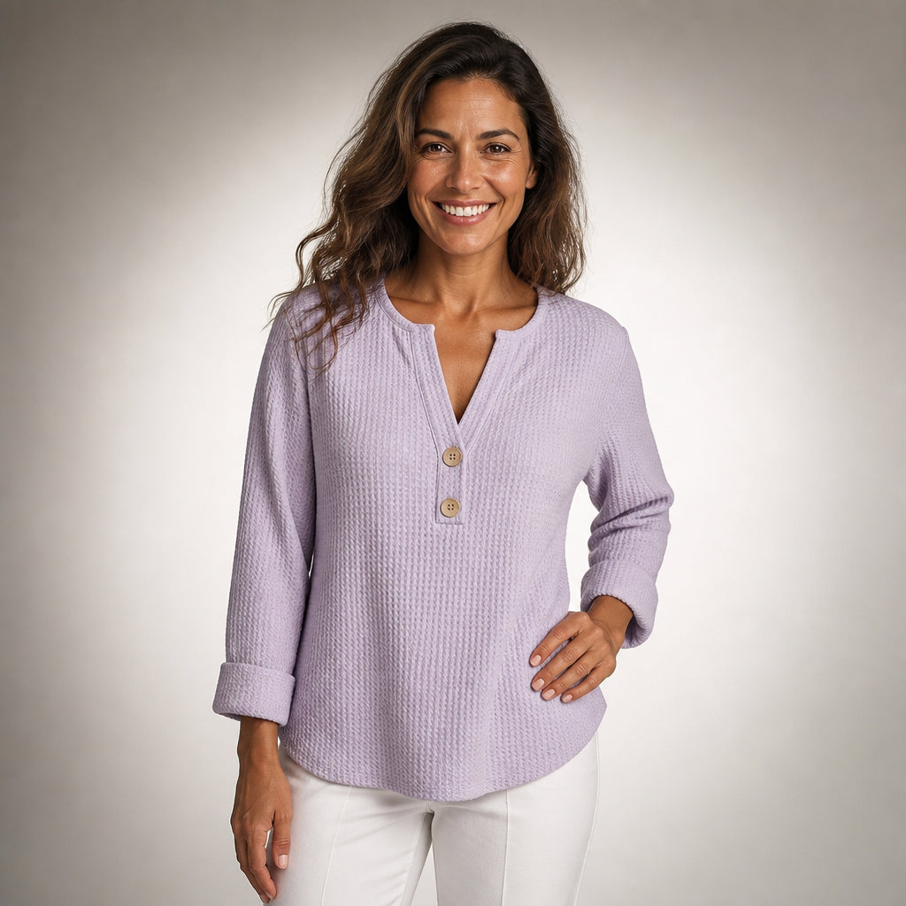 Top henley goffrato con bottoni | Comfort e stile