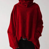 Felpa oversize da donna a collo alto con taglio a imbuto – Pullover drappeggiato con maniche ampie