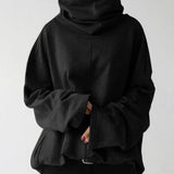 Felpa oversize da donna a collo alto con taglio a imbuto – Pullover drappeggiato con maniche ampie