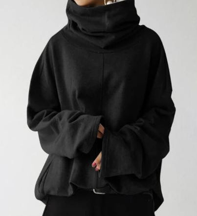 Felpa oversize da donna a collo alto con taglio a imbuto – Pullover drappeggiato con maniche ampie