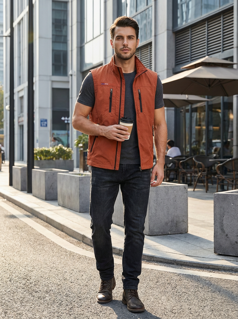 Gilet Slim Fit da Uomo – Con Zip e Tasche, Adatto per Primavera e Autunno
