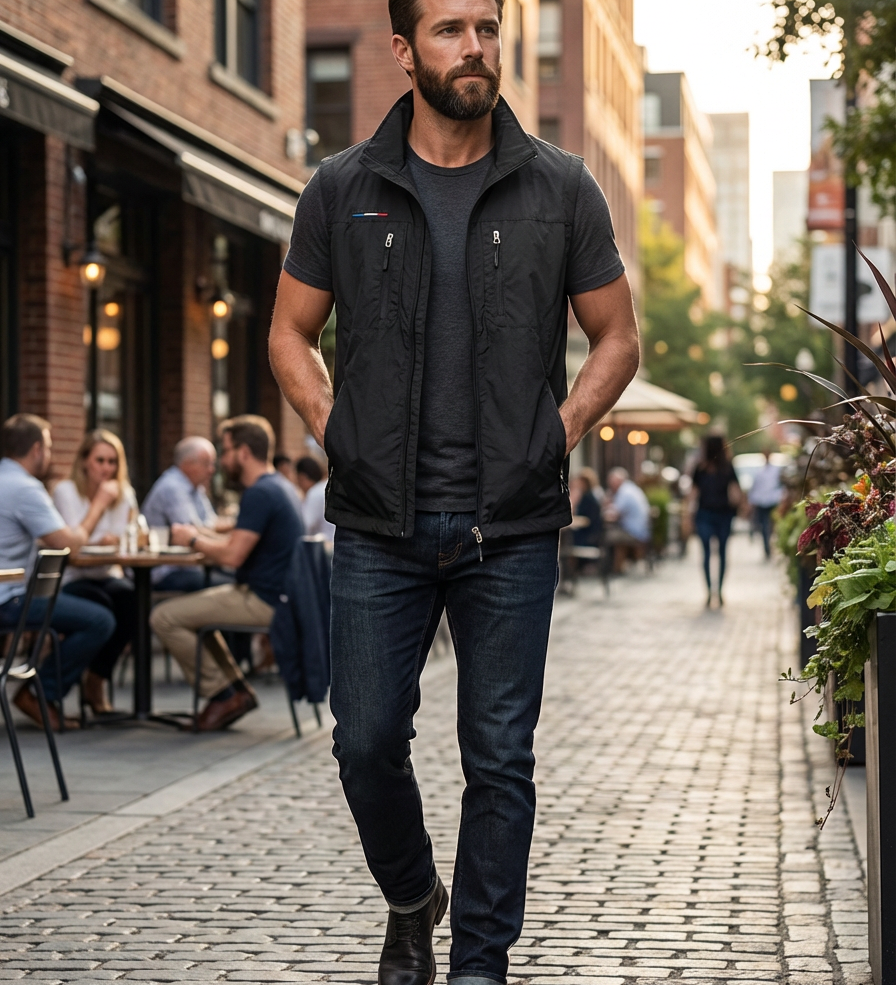 Gilet Slim Fit da Uomo – Con Zip e Tasche, Adatto per Primavera e Autunno