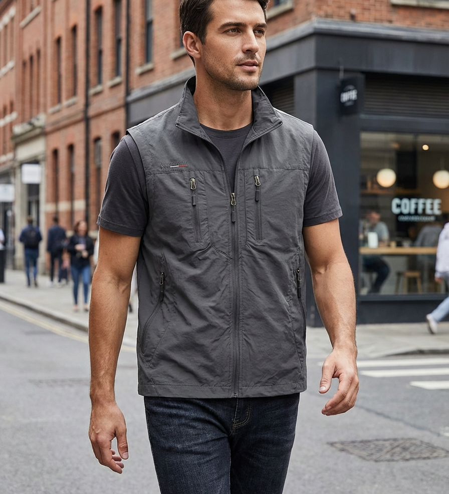 Gilet Slim Fit da Uomo – Con Zip e Tasche, Adatto per Primavera e Autunno