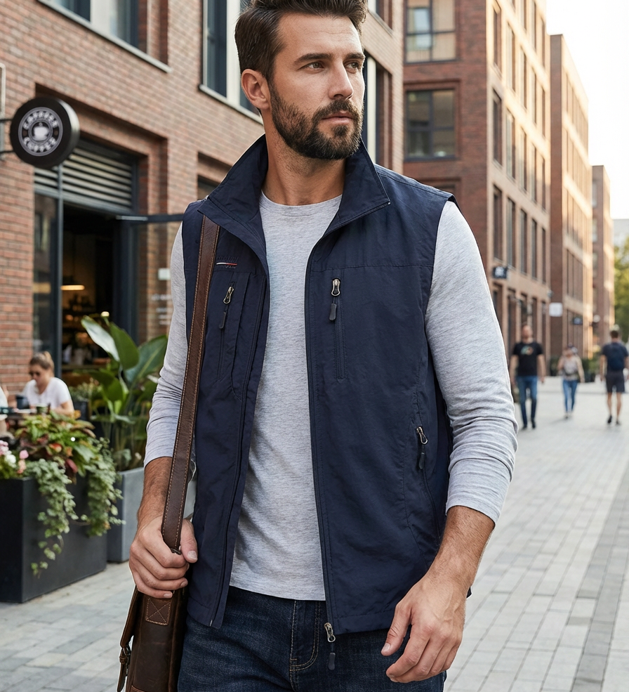 Gilet Slim Fit da Uomo – Con Zip e Tasche, Adatto per Primavera e Autunno