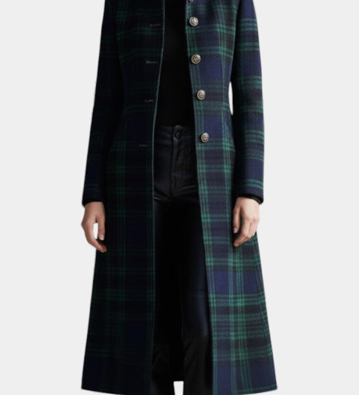 Greta™ | Cappotto quadri blu-verde mezza lunghezza