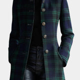Greta™ | Cappotto quadri blu-verde mezza lunghezza