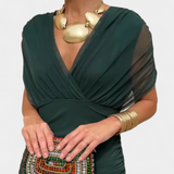 Elegante abito lungo da donna con scollo a V e stampa floreale – Abito estivo lungo e fluido