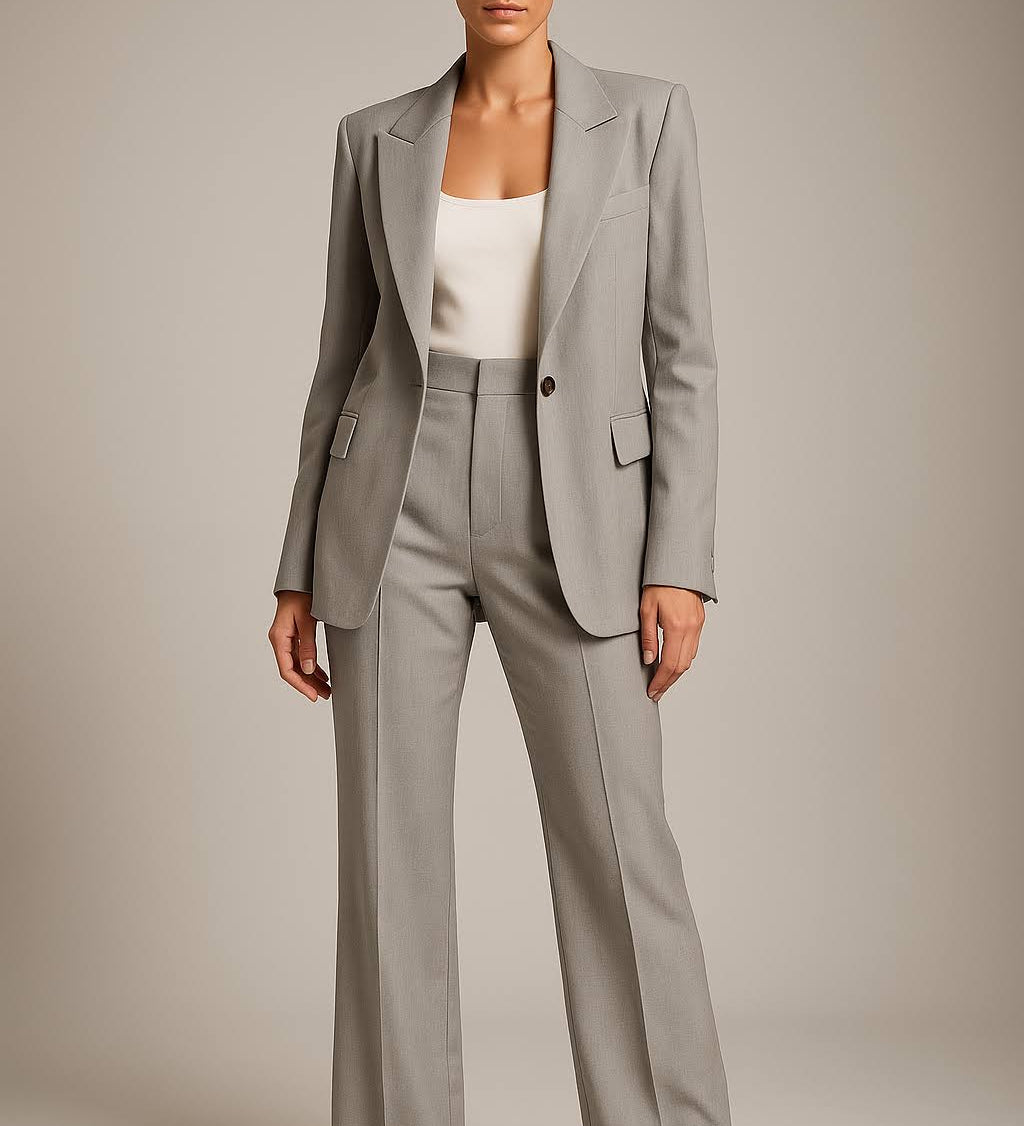 Completo Donna a Due Pezzi – Poliestere Leggero, Blazer Slim Fit con Pantaloni Ampi per Ufficio o Occasioni Formali