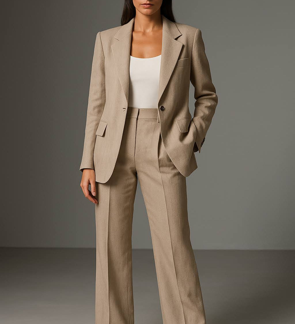 Completo Donna a Due Pezzi – Poliestere Leggero, Blazer Slim Fit con Pantaloni Ampi per Ufficio o Occasioni Formali