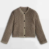 Cardigan da donna in bouclé con bottoni – Capo materico girocollo dalla silhouette corta