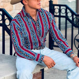 Camicia Uomo a Righe Western Maniche Lunghe - Stile Casual Denim