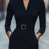 Abito Donna Scollo V – Con Cintura e Collo alla Cinese, Adatto per Lavoro e Occasioni Speciali