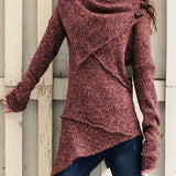 Maglione in maglia da donna con collo drappeggiato e design asimmetrico – Strato lungo e morbido per le stagioni più fresche