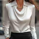 Blusa Femminile Sottile – Con Collo Drappeggiato, Adatta per Lavoro e Uso Quotidiano