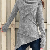 Maglione in maglia da donna con collo drappeggiato e design asimmetrico – Strato lungo e morbido per le stagioni più fresche