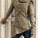 Maglione in maglia da donna con collo drappeggiato e design asimmetrico – Strato lungo e morbido per le stagioni più fresche