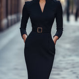 Abito Donna Scollo V – Con Cintura e Collo alla Cinese, Adatto per Lavoro e Occasioni Speciali