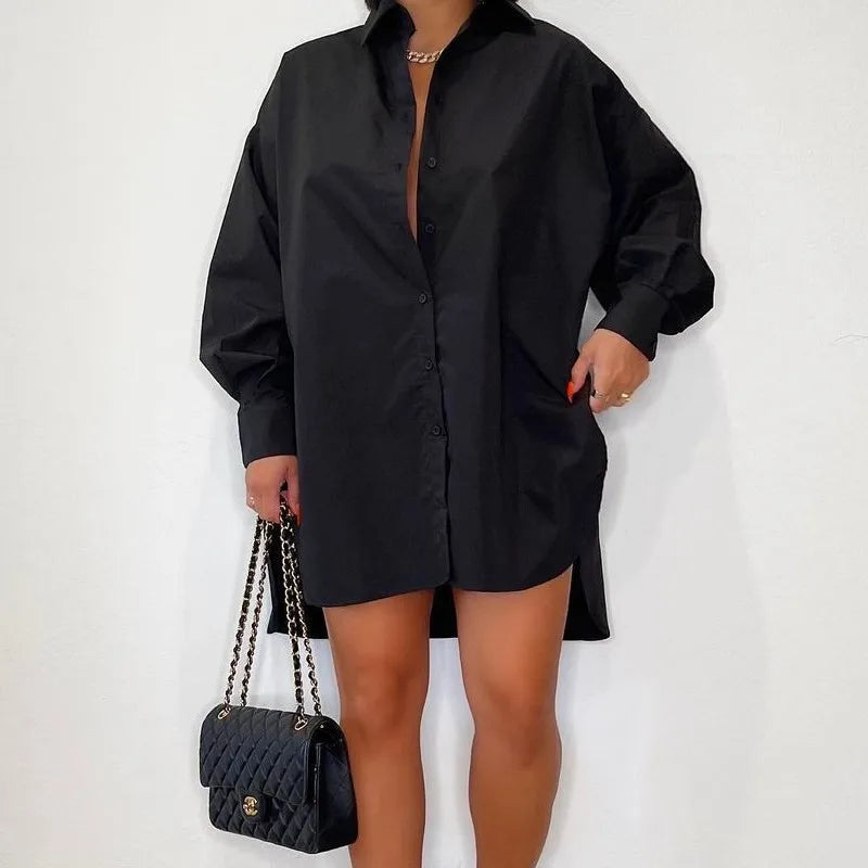 Abito Mini Oversized Donna – Casual per Primavera e Estate, Con Bottoni e Maniche Corte