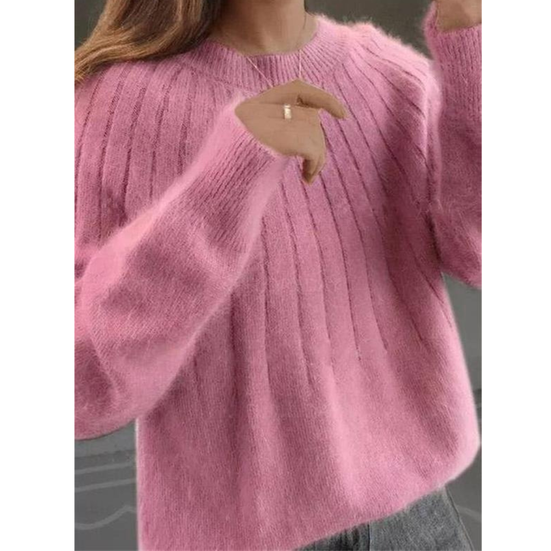 Maglione da donna in morbida maglia a coste – Modello girocollo ampio per l’autunno e l’inverno