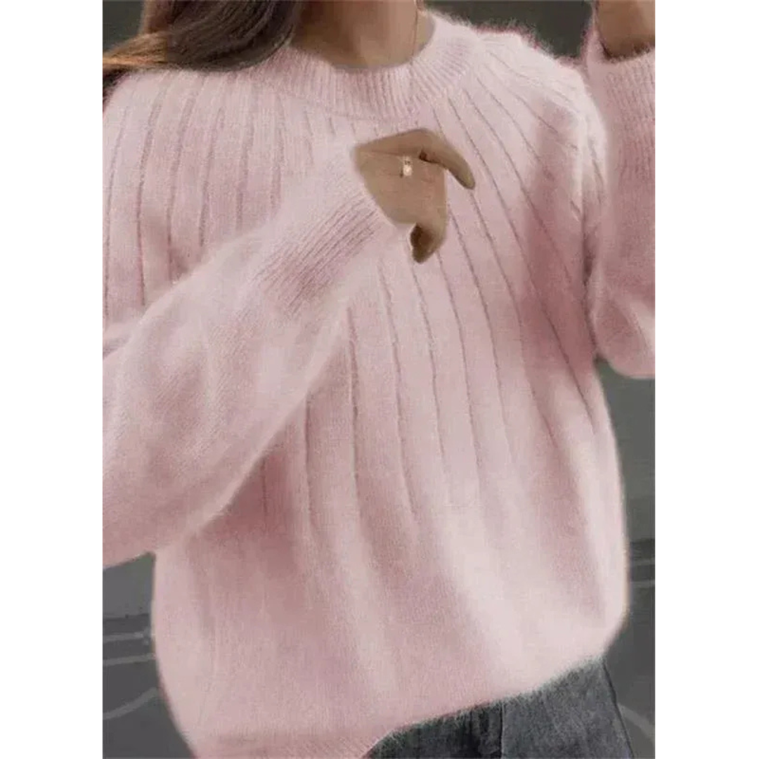 Maglione da donna in morbida maglia a coste – Modello girocollo ampio per l’autunno e l’inverno