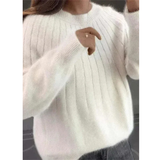 Maglione da donna in morbida maglia a coste – Modello girocollo ampio per l’autunno e l’inverno