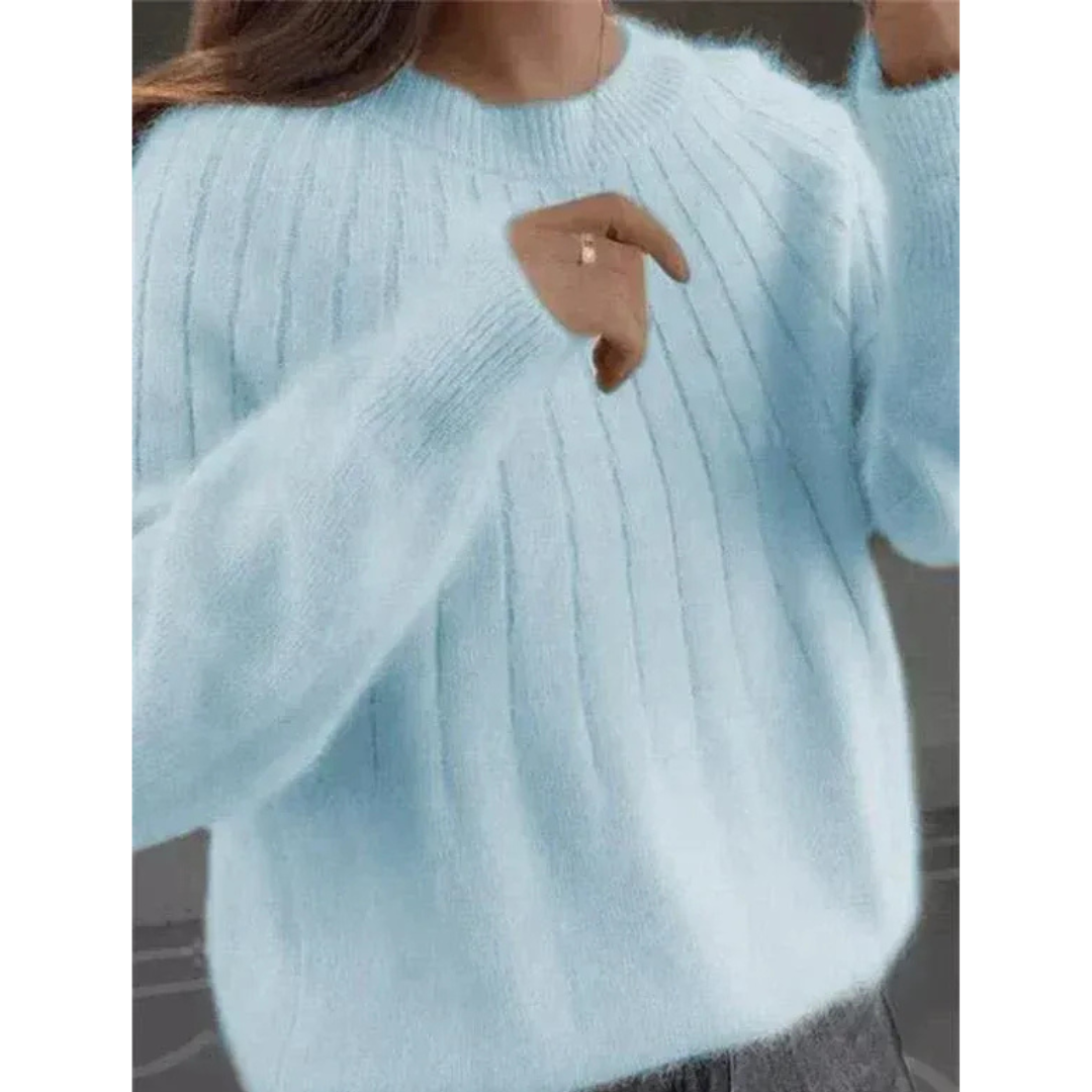 Maglione da donna in morbida maglia a coste – Modello girocollo ampio per l’autunno e l’inverno