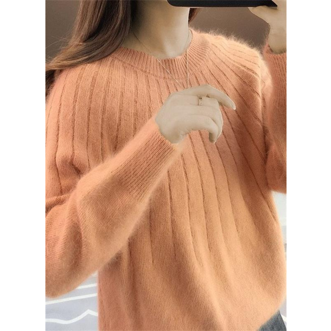 Maglione da donna in morbida maglia a coste – Modello girocollo ampio per l’autunno e l’inverno