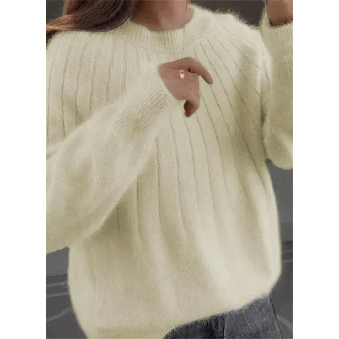 Maglione da donna in morbida maglia a coste – Modello girocollo ampio per l’autunno e l’inverno