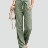 Pantaloni donna in lino gamba ampia con coulisse - Morbidi e leggeri