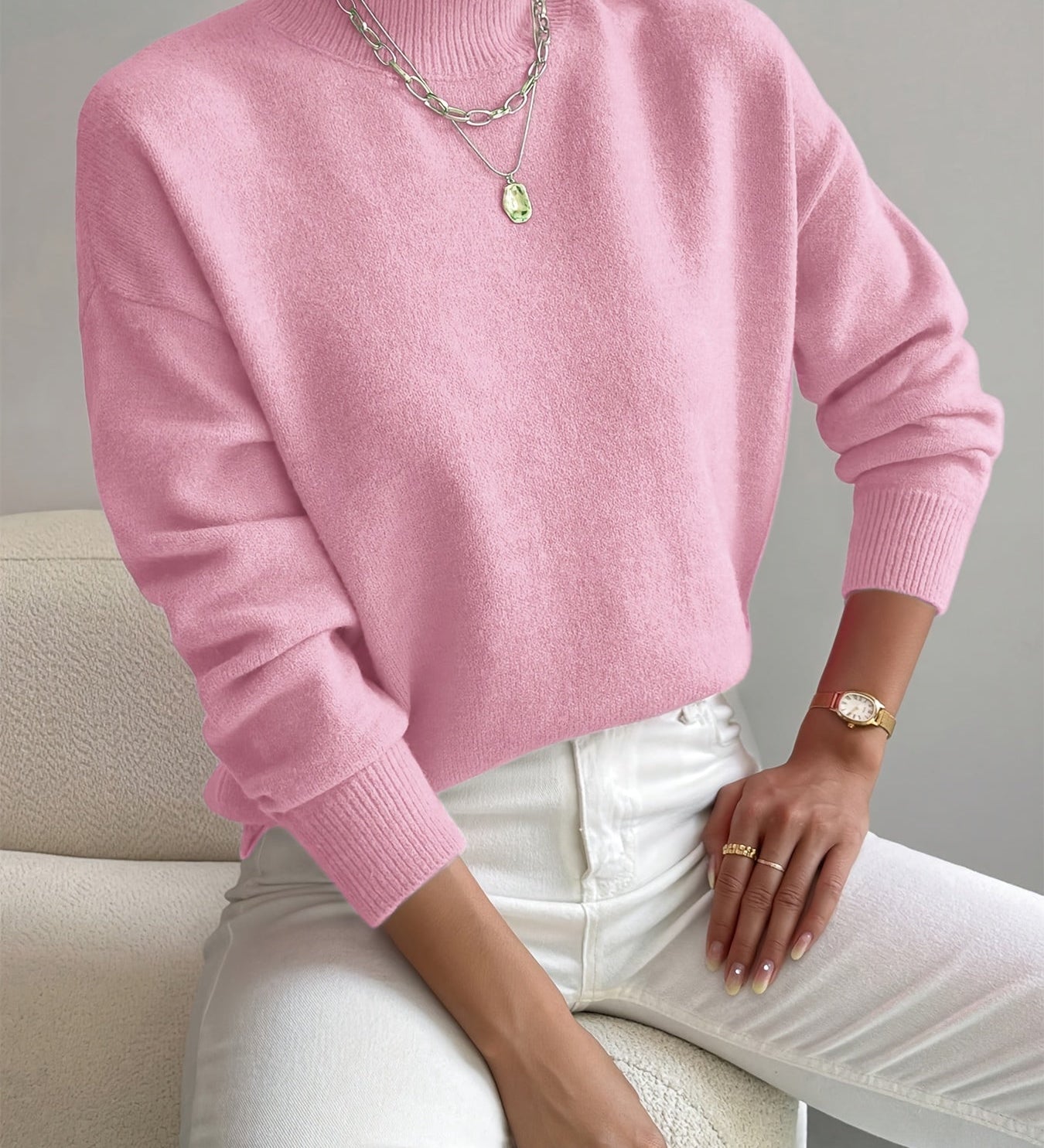 Maglione Donna con Collo Alto – Morbido Maglione Minimalista per Autunno e Inverno