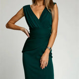 Abito da cocktail midi con scollo a V per invitati a matrimoni - Elegante, lusinghiero