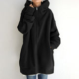 Felpa con cappuccio oversize da donna con cerniera – strato lungo e dal taglio comodo con cappuccio regolabile con coulisse, per il comfort di tutti i giorni