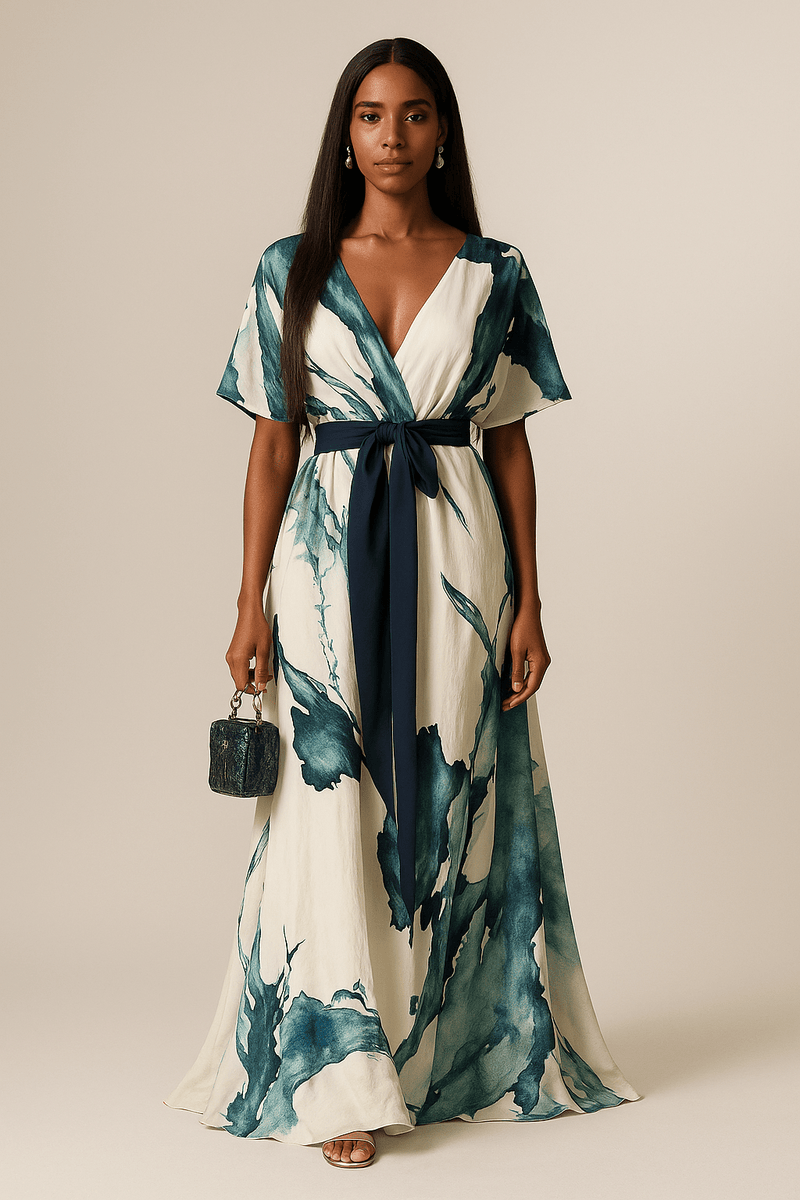 Abito lungo A Fantasia Acquerello - Abito Lungo Elegante Donna