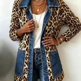 Arianna™ | Giacca lunga leopardata con dettagli denim