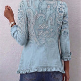 Silvia™ | Giacca denim con stampa cachemire e volant