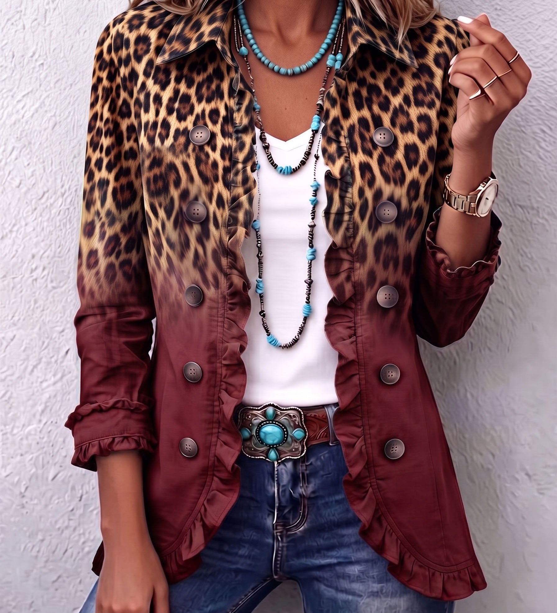 Benedetta™ | Giacca leopardata con volant sfumato
