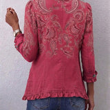 Roberta™ | Giacca in cotone con stampa cachemire e volant