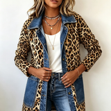 Arianna™ | Giacca lunga leopardata con dettagli denim