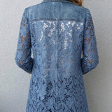 Greta™ | Giacca denim con pannelli in pizzo floreale